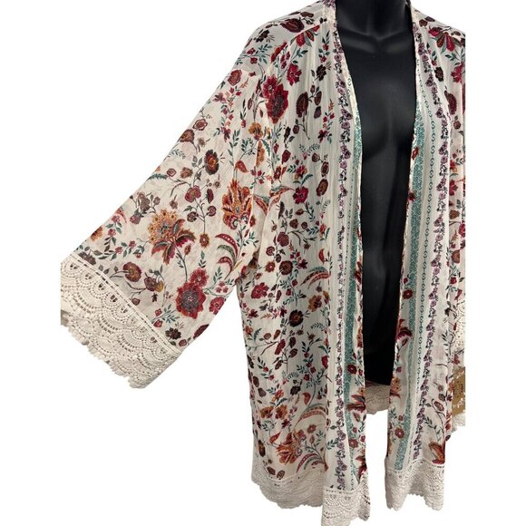Mason & Belle Women Plus Size 3X Floral Open Front Kimono Cardigan Lace Trim New - Picture 3 of 10